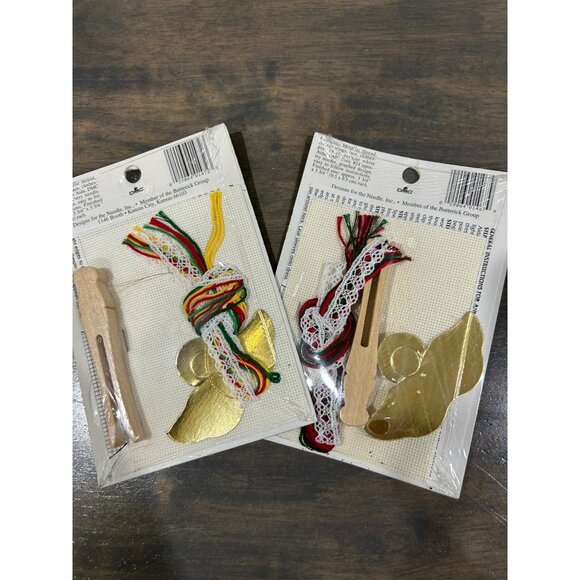 Counted Cross Stitch Angel Christmas Ornaments 2 Clothespin Angels New - Picture 4 of 4